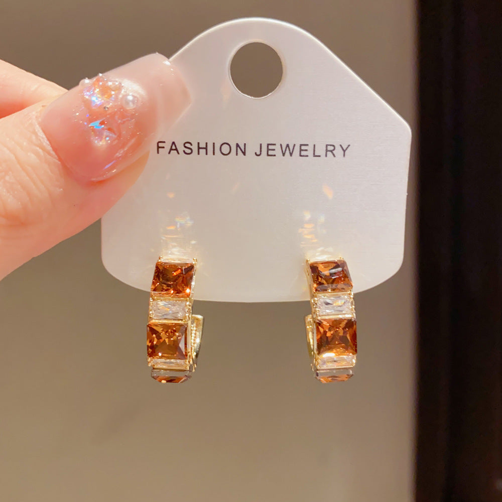 Eaioncol Square CZ Hoop Earrings Gold