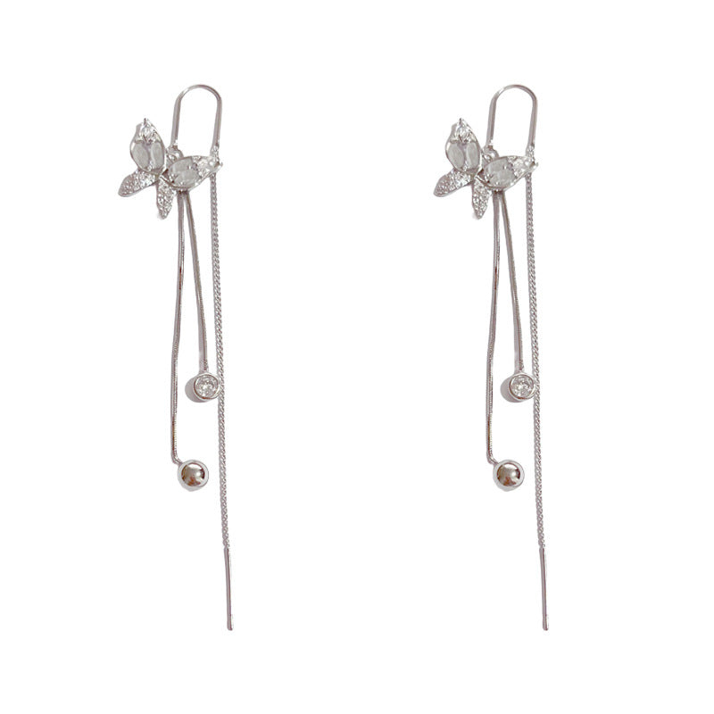 Elegant Zircon Butterfly Tassel Ear Thread Earrings – Animal Design