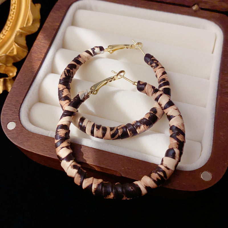 Leopard Print Faux Leather Wrapped Hoop Earrings – Geometric Design