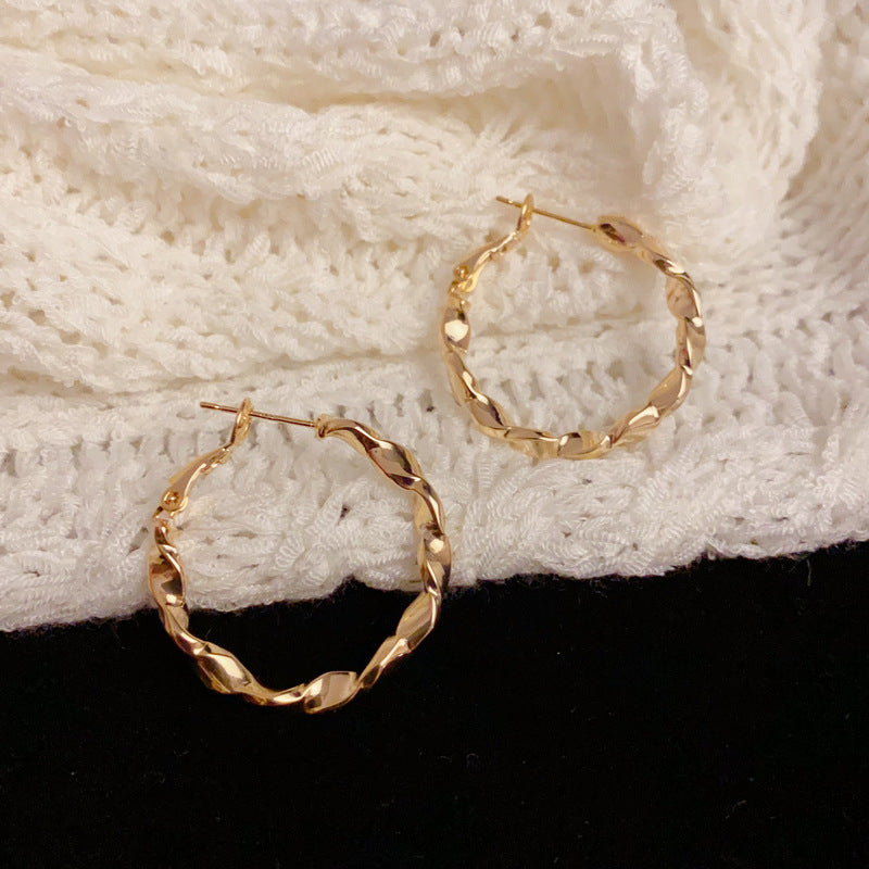 14K Gold-Plated Twisted Metal Hoop Earrings - Geometric Elegance