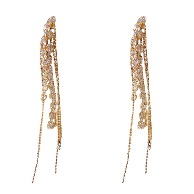 Elegant Zircon Front-Back Tassel Drop Earrings – Ultra-Sparkle Design