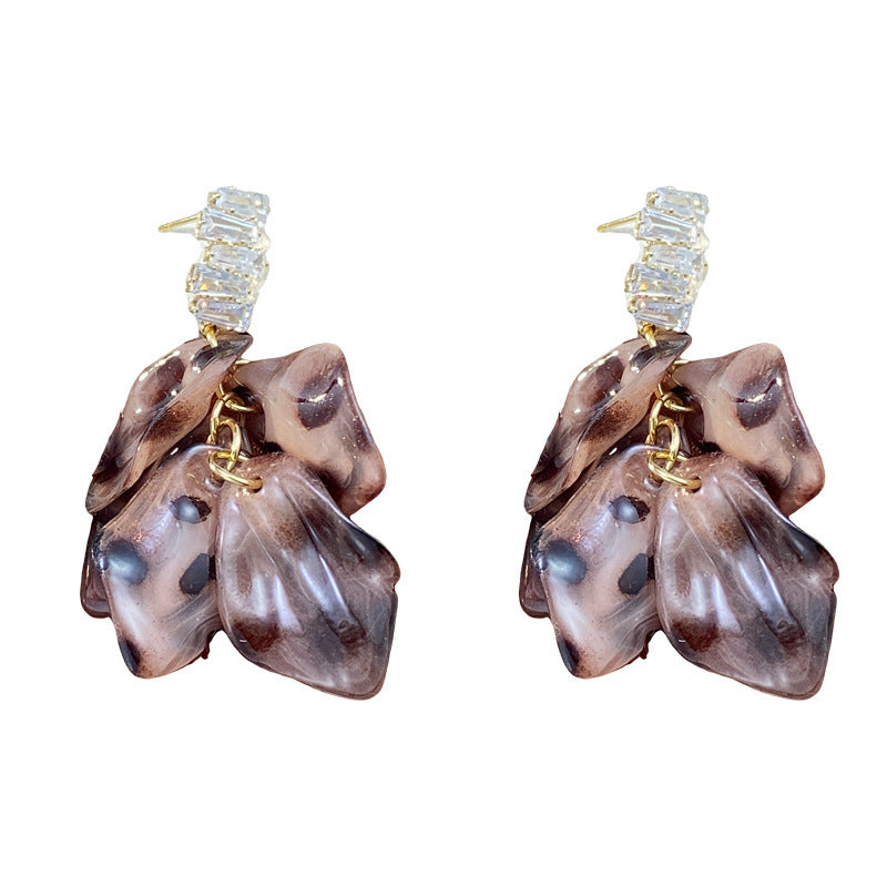 Elegant Zirconia Leopard Petal Tassel Drop Earrings – Floral Design