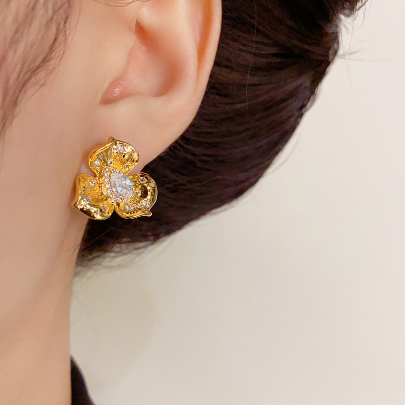 14K Gold-Plated Metal Petal Earrings - Minimalist Design