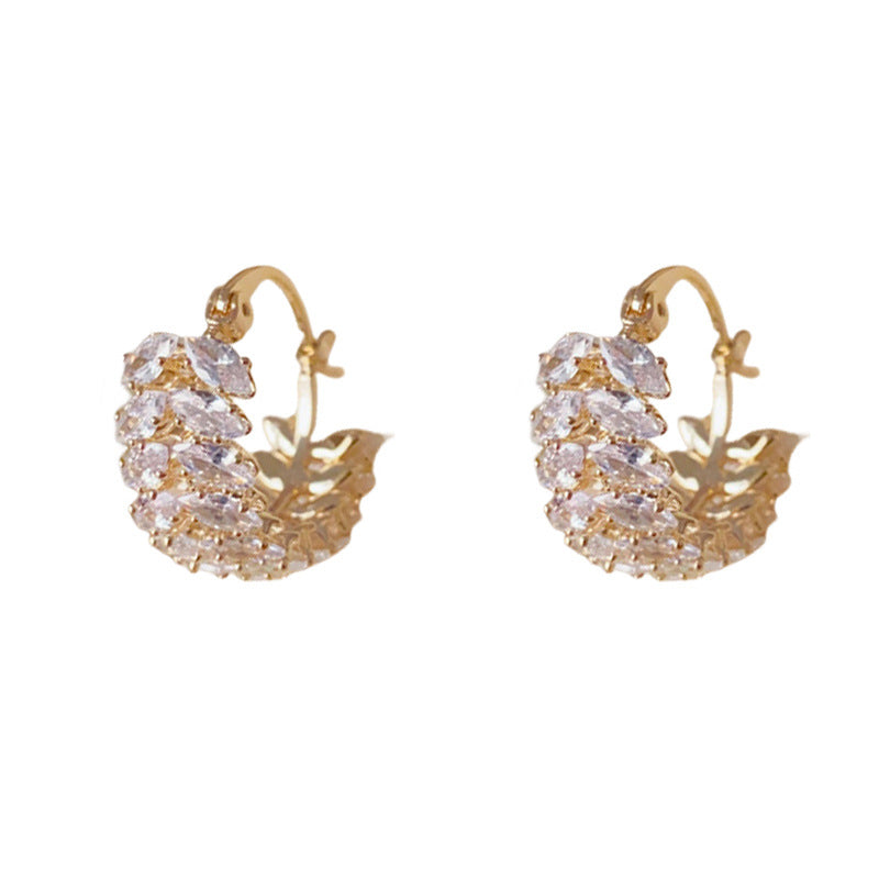 Luxury Zircon Leaf Circle Ear Cuff Earrings – French Minimalist Design