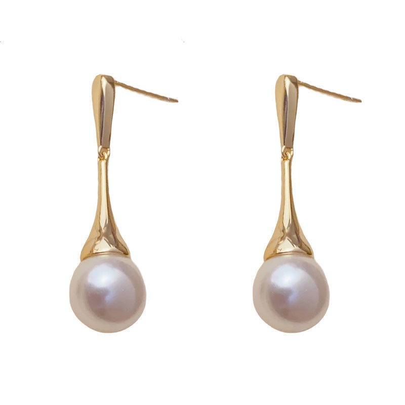 Elegant Metal Teardrop High-Shine Pearl Drop Earrings – French Design