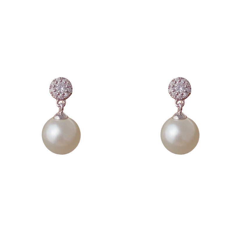 Luxury Zircon Pearl Drop Earrings – Geometric Design