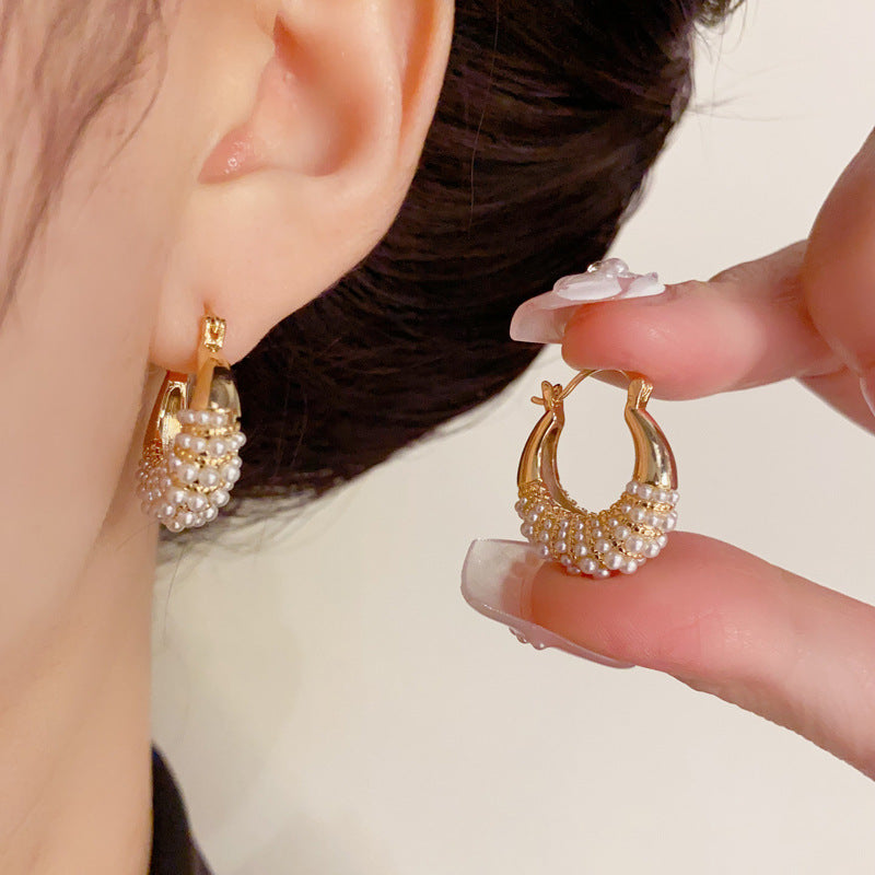 14K Gold-Plated Pearl Bag Earrings - Chic & Elegant Design