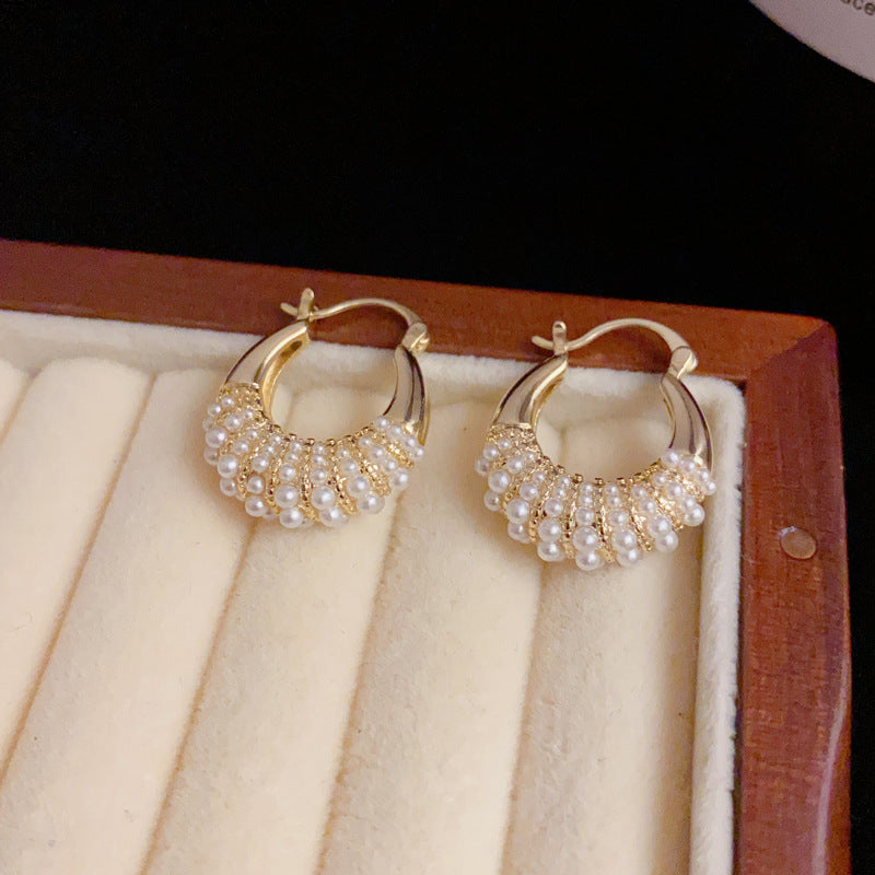 14K Gold-Plated Pearl Bag Earrings - Chic & Elegant Design