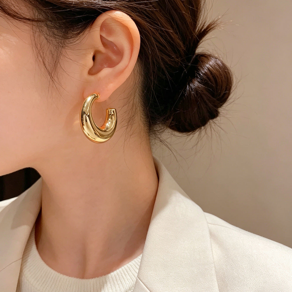 Eaioncol Sculptural C Hoop Earrings Gold Silver