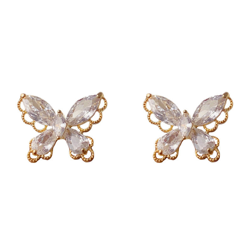 Elegant Zircon Hollow Lace Butterfly Stud Earrings – Animal Design