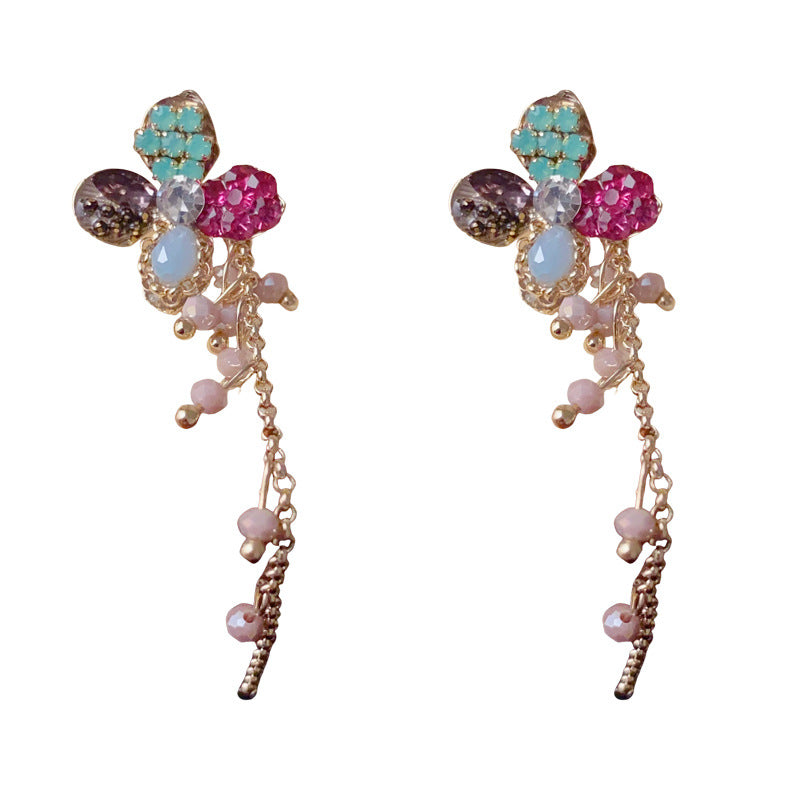 Luxury Petal Two-Way Long Tassel Drop Earrings – Floral Design