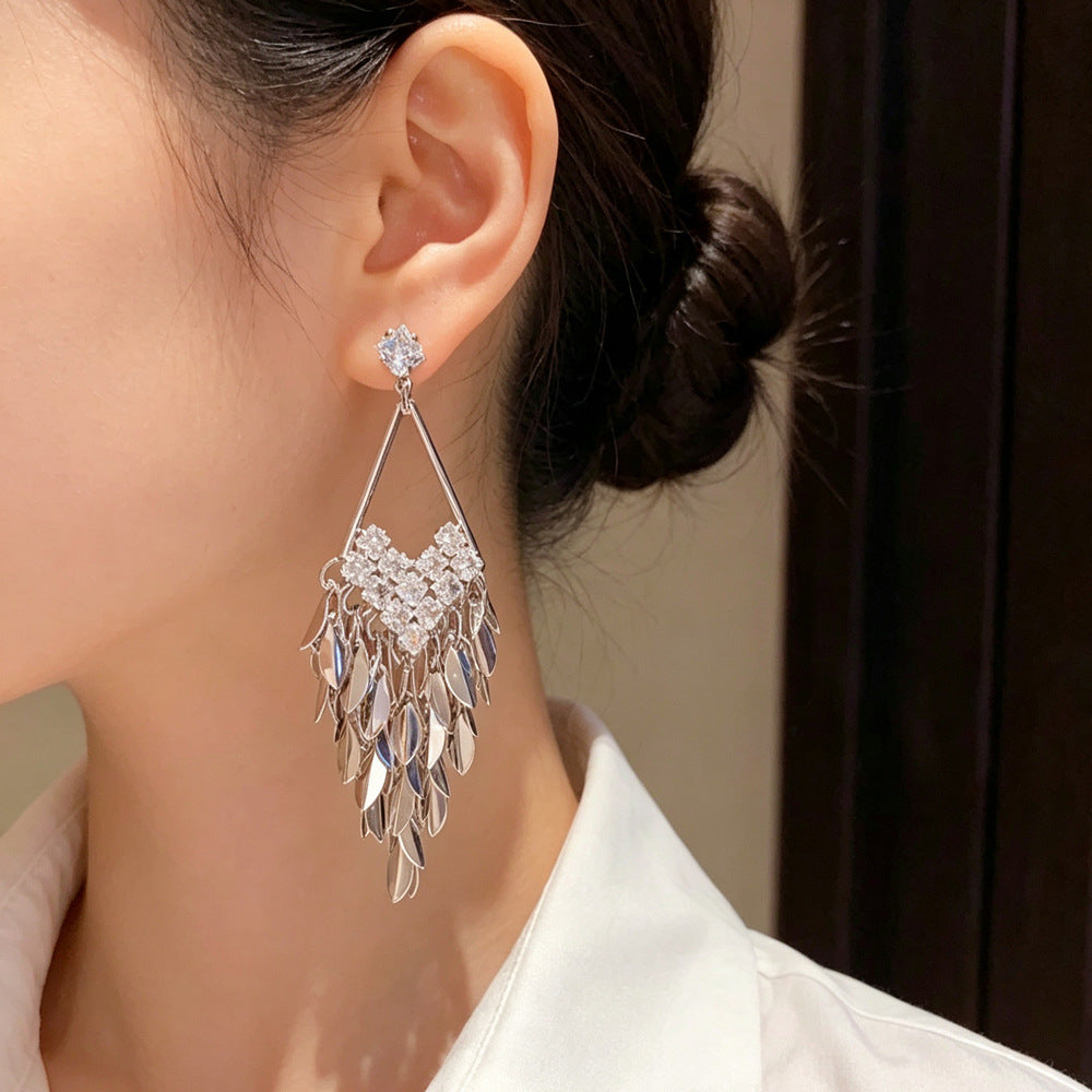 Eaioncol Wheat CZ Tassel Drop Earrings 14K Gold & Silver Plated