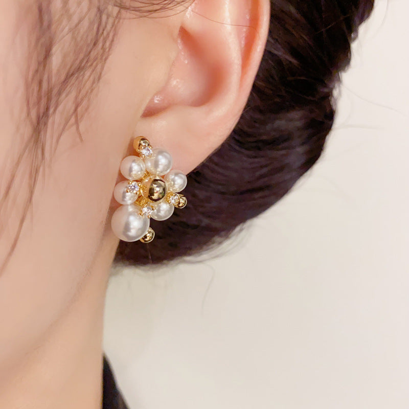 14K Gold-Plated Metal Ball and Pearl Stud Earrings-Chic and Minimalist