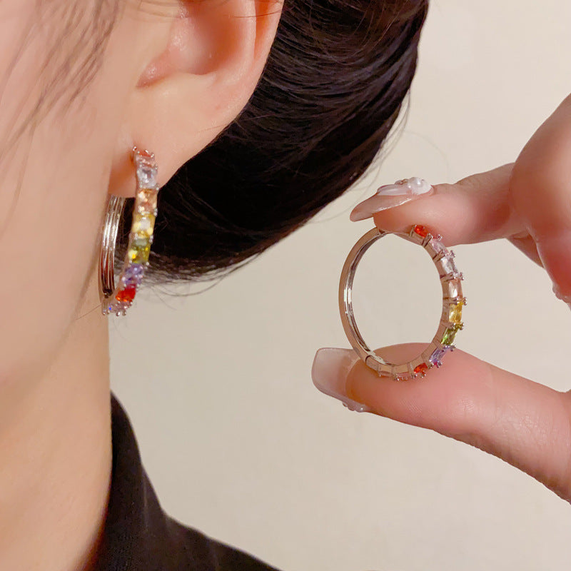 Luxury Colorful Zircon Circle Ear Cuff Earrings – Geometric Design