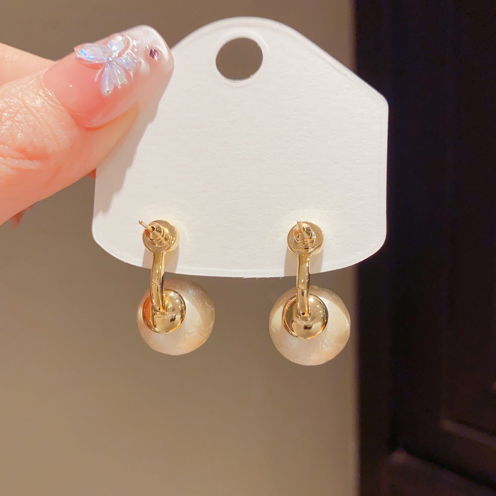 Eaioncol Cotton Pearl Geometric Hoop Earrings Gold