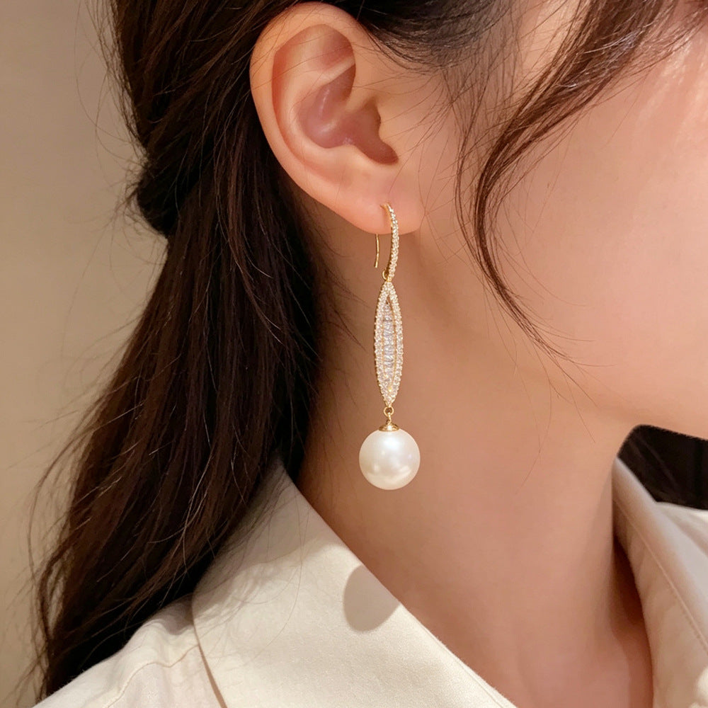 Eaioncol Geometric Pearl CZ Tassel Ear Hooks Gold Silver