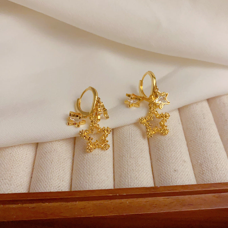 14K Gold Minimalist Metal Star Tassel Drop Earrings – Elegant Design