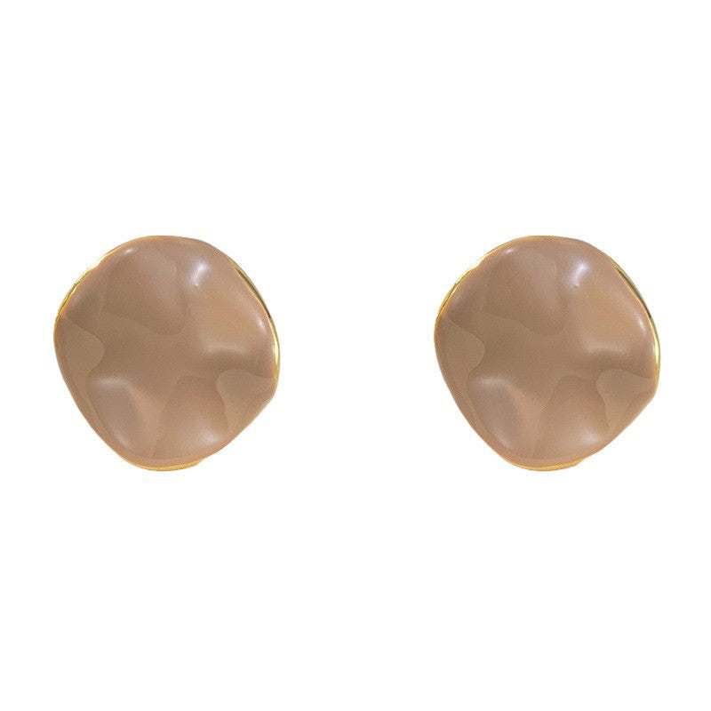 Eaioncol Irregular Wave Enamel Stud Earrings Red Khaki