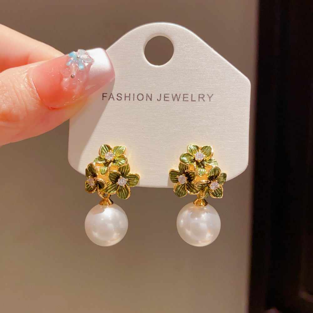 Eaioncol Floral Petal Pearl Drop Earrings 14K Gold Plated
