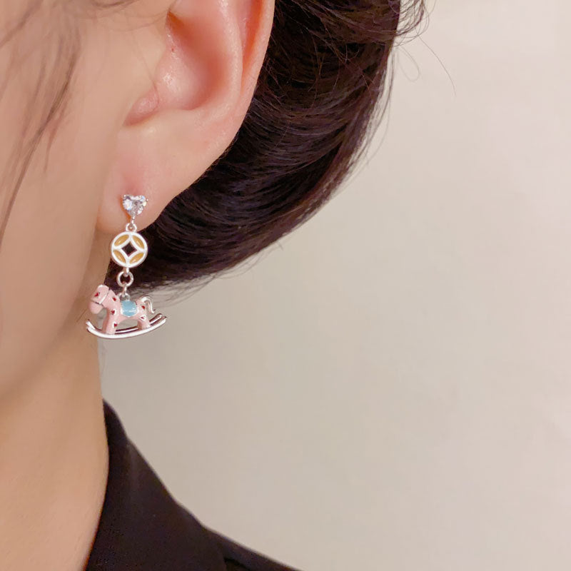 Elegant Enamel Little Horse Drop Earrings – Animal Design