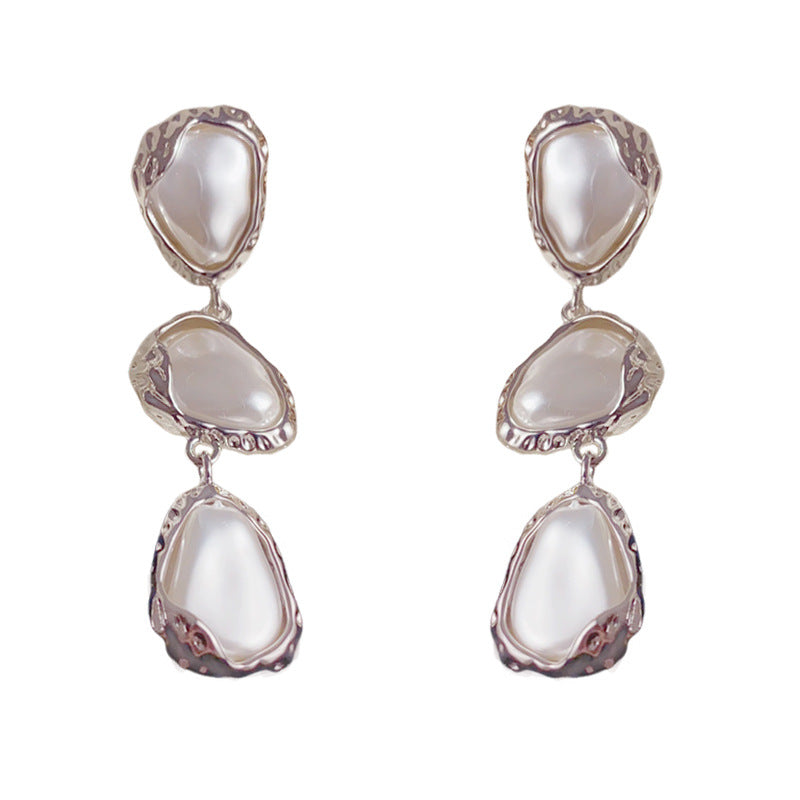 Elegant Irregular Pearl Long Tassel Earrings – Geometric Design