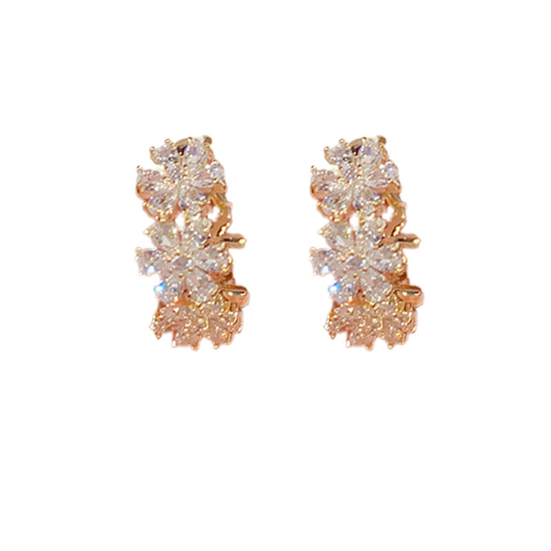 14K Gold Plated Vintage Inspired Zircon Flower Clip-On Earrings - Luxe Geometric Design