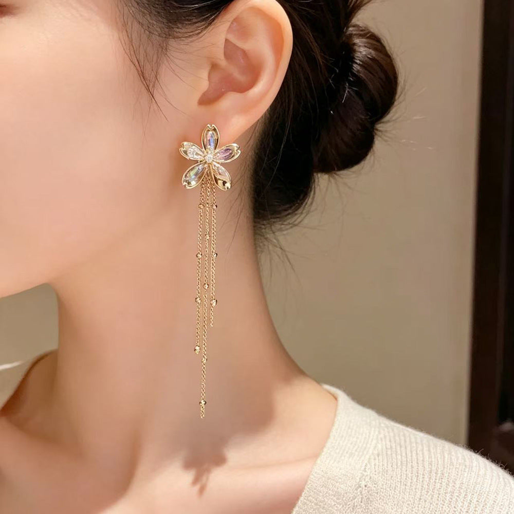 Eaioncol Bronze Petal Tassel Drop Earrings Gold