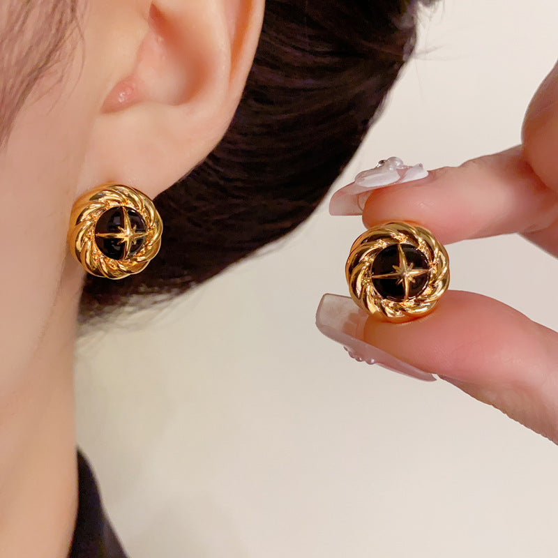 14K Gold-Plated Metal Starburst Circle Earrings - Creative Design