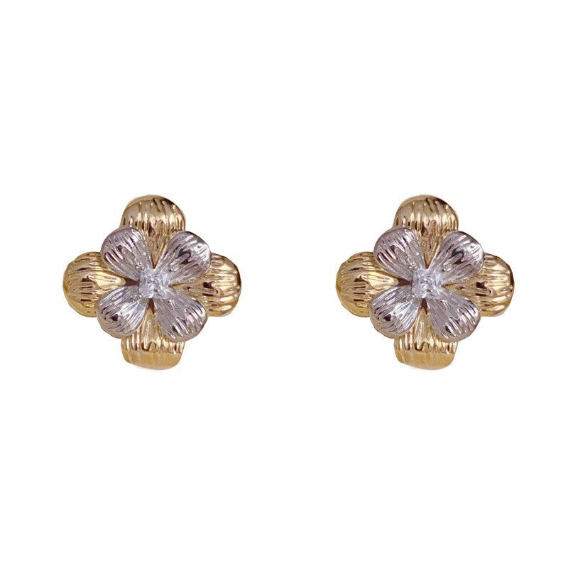 Eaioncol Two-Tone Metal Petal Stud Earrings Gold