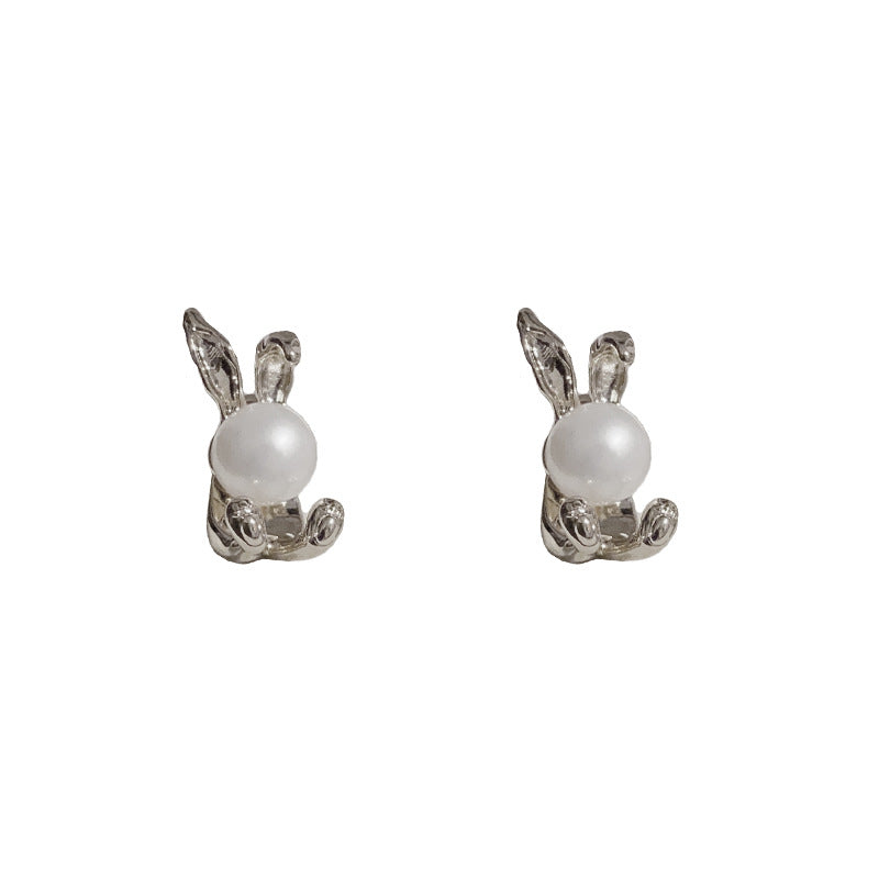 S925 Rabbit Pearl Earrings - Zodiac-Inspired Chic Studs