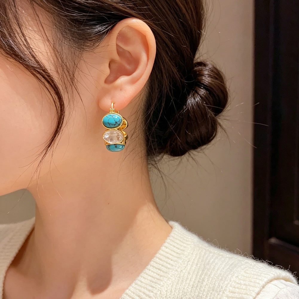 Eaioncol Turquoise Geometric Hoop Earrings Gold