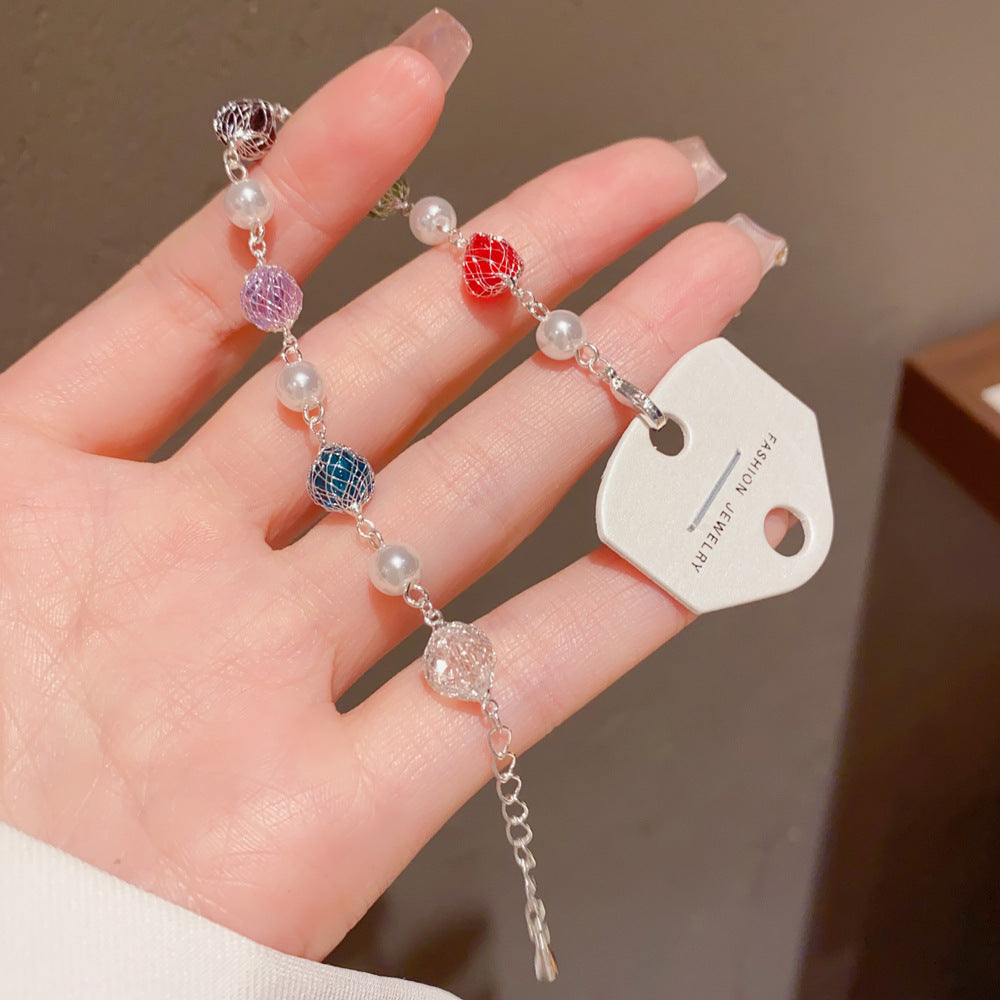 Eaioncol Colorful CZ Grid Pearl Bracelet Gold Silver