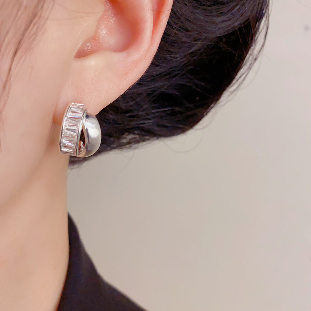 Eaioncol Geometric CZ Stud Earrings Gold Silver