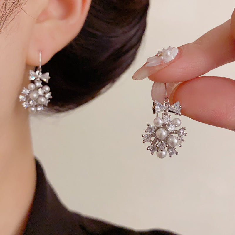 Luxury Bow Zircon Pearl Ball Drop Earrings – Elegant Design
