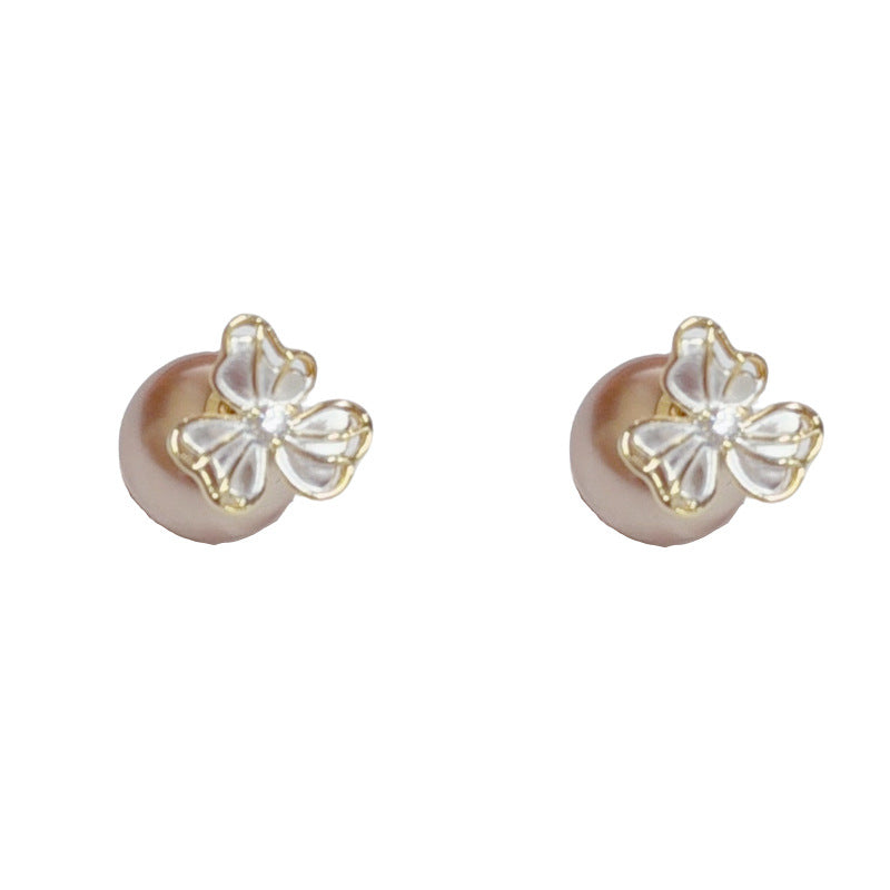 Two-Way Coffee Pearl 3-Leaf Flower Stud Earrings – Elegant Design