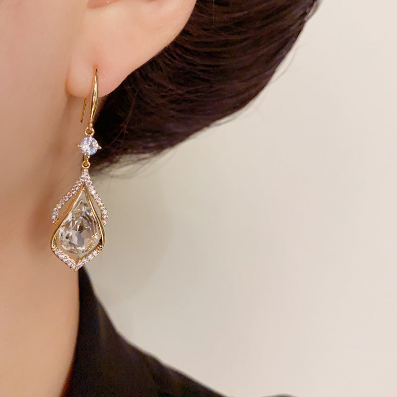 14K Gold-Plated Zircon Waterdrop Long Tassel Earrings -Elegance Design