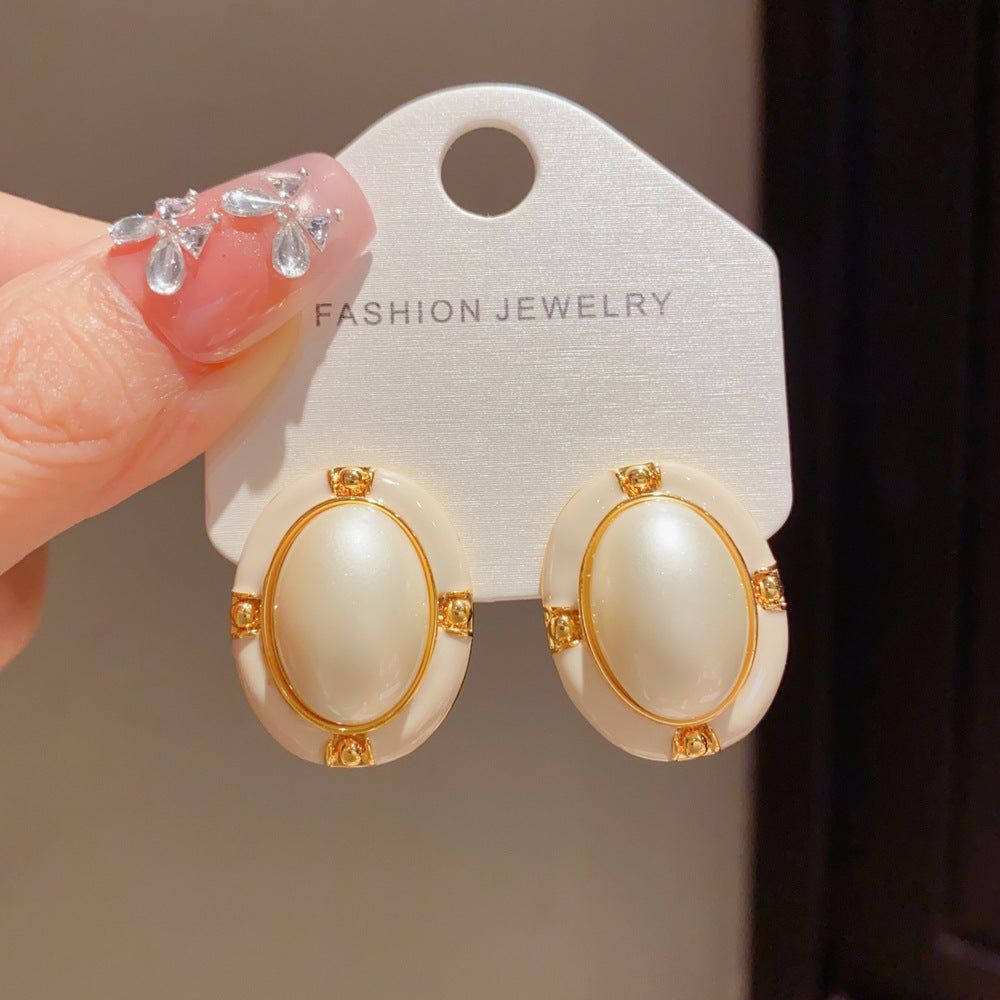 Eaioncol Geometric Oval Stud Earrings 14K Gold Plated