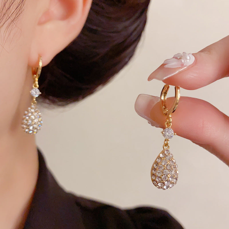 Luxury Full-Zircon Double-Sided Red Teardrop Earrings – Elegant Design