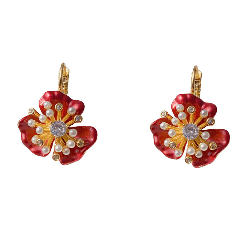 Elegant Zircon Pearl Petal Ear Cuff Earrings – Floral Design