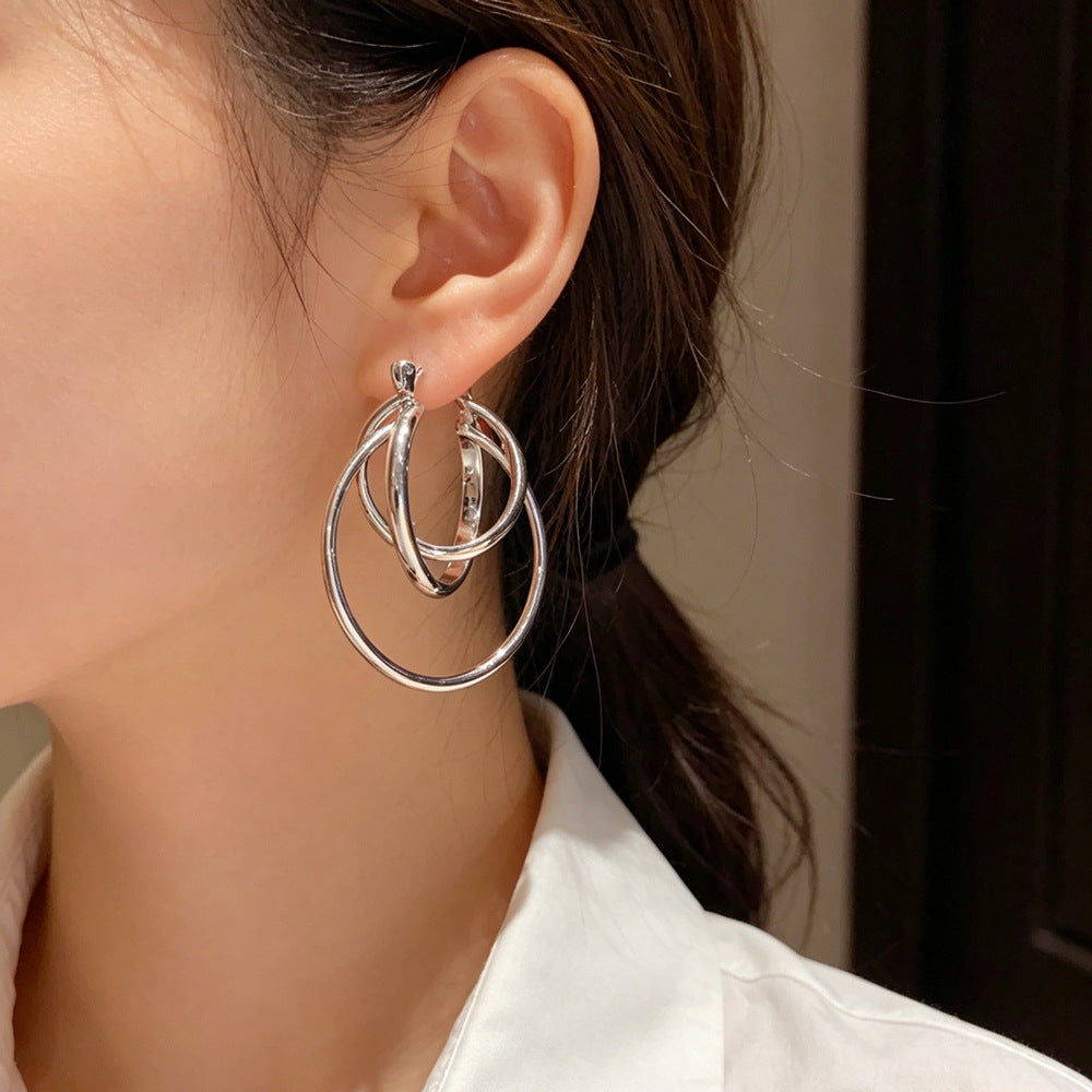 Eaioncol Layered Geometric Hoop Earrings Gold Silver