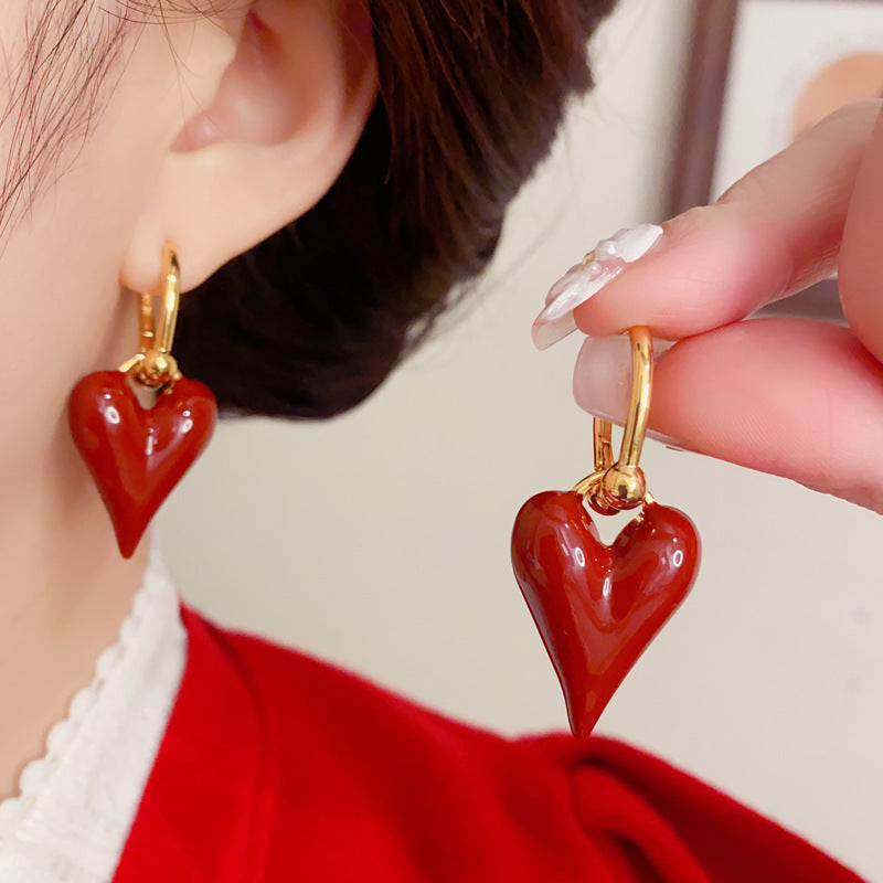 Elegant 18K Gold-Plated Red 3D Heart Earrings – Romantic Design