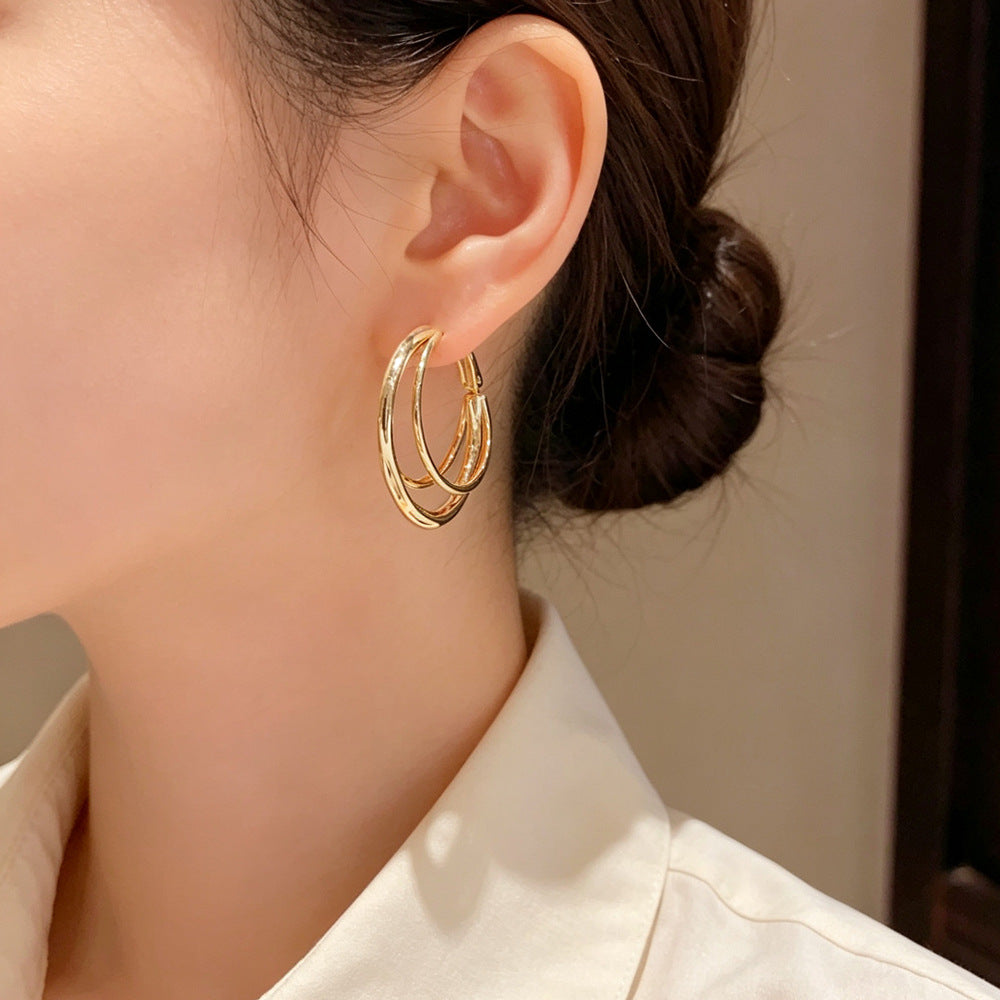 Eaioncol 3-Layer Circle Hoop Earrings 14K Gold & Silver Plated