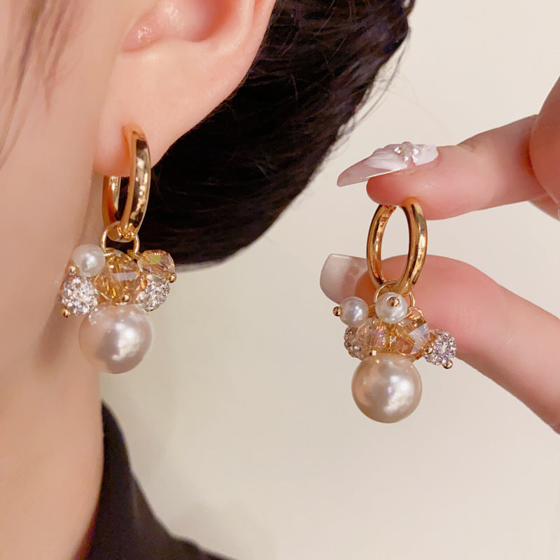 Elegant Zircon Crystal Pearl Tassel Earrings – Geometric Design
