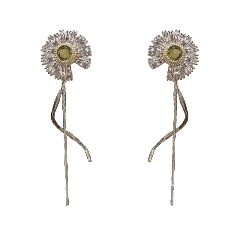 14K Gold-Plated Daisy Long Tassel Earrings - Elegant Floral Design