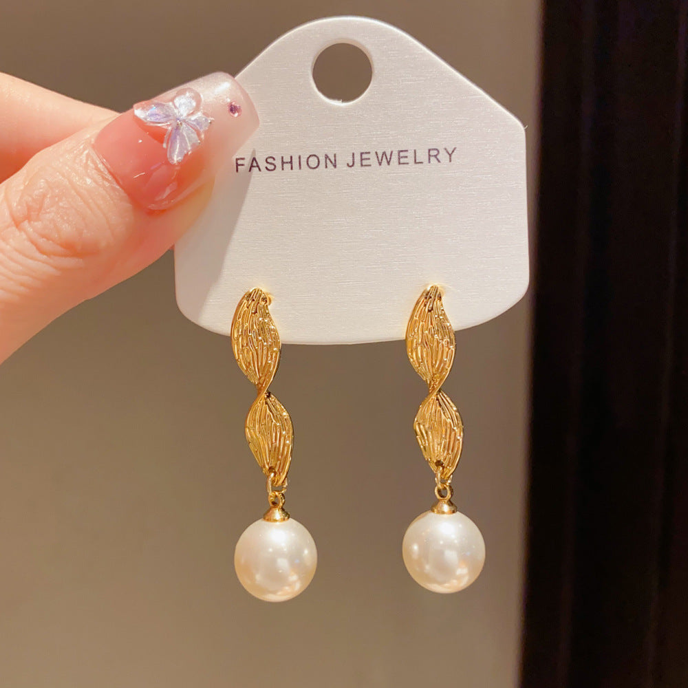 Eaioncol Metal Leaf Pearl Tassel Drop Earrings Gold Silver