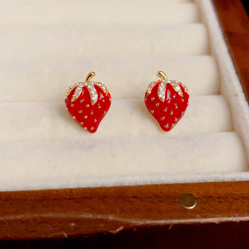 14K Gold-Plated Strawberry Stud Earrings - Cute & Playful Design