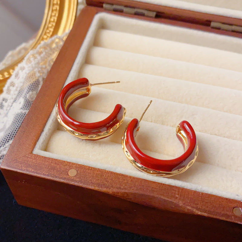 Luxury Drip-Oil Metal C-Hoop Earrings – Minimalist Design