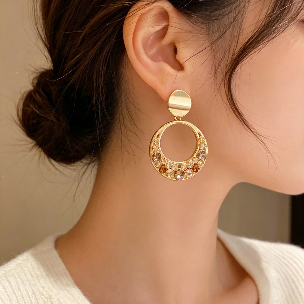 Eaioncol Full CZ Circle Drop Earrings 18K Gold