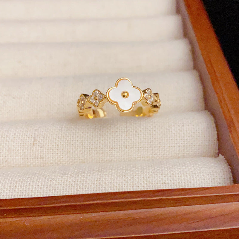 14K Gold-Plated Shell Flower Open Ring - Elegant and Sweet Design