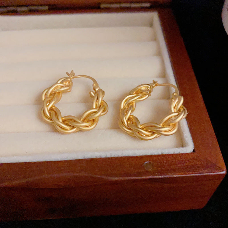 14K Gold-Plated Metal Twisted Rope Hoop Earrings-Chic Minimalist Style